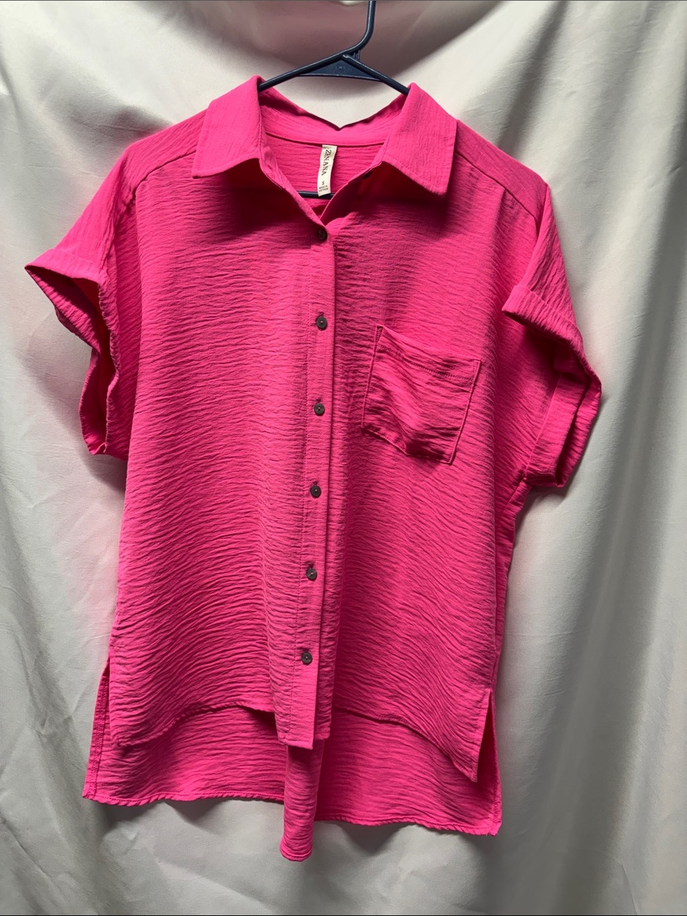 Zenana Outfitters Hot Pink Short-Sleeve Button Down Shirt